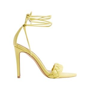 Express Lime Yellow Braided Lace Up Stiletto Heel Sandals Womens Size 7
